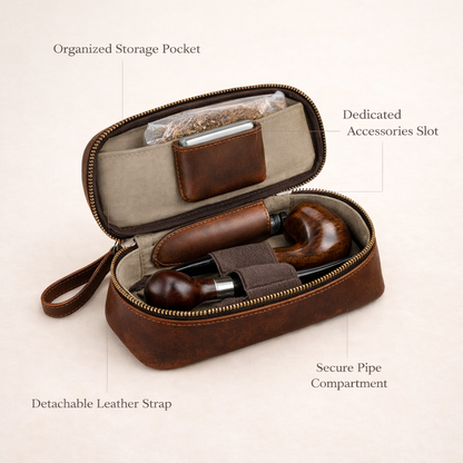 Personalized Leather Pipe Case – Custom Engraved Tobacco Pouch for 2 Pipes Tigre X Studio