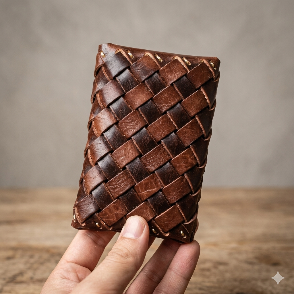 Vintage Handwoven Leather Wallet  Genuine Cowhide Bifold Card Holder Tigre X Studio