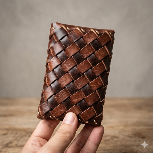 Vintage Handwoven Leather Wallet  Genuine Cowhide Bifold Card Holder Tigre X Studio