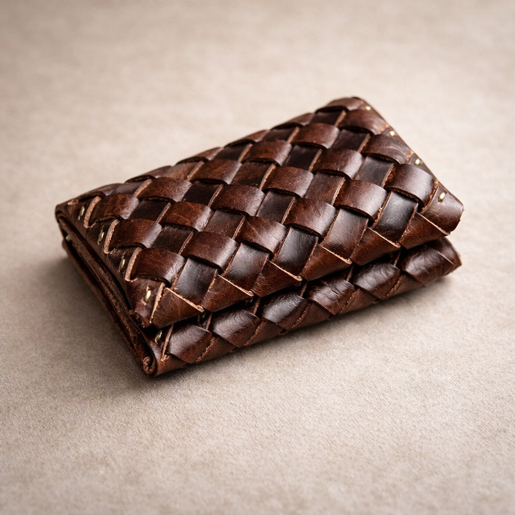 Vintage Handwoven Leather Wallet  Genuine Cowhide Bifold Card Holder Tigre X Studio