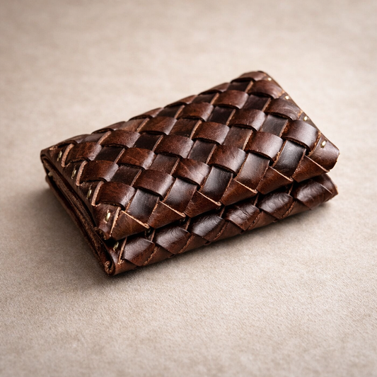 Vintage Handwoven Leather Wallet  Genuine Cowhide Bifold Card Holder Tigre X Studio