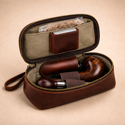 Personalized Leather Pipe Case – Custom Engraved Tobacco Pouch for 2 Pipes Tigre X Studio