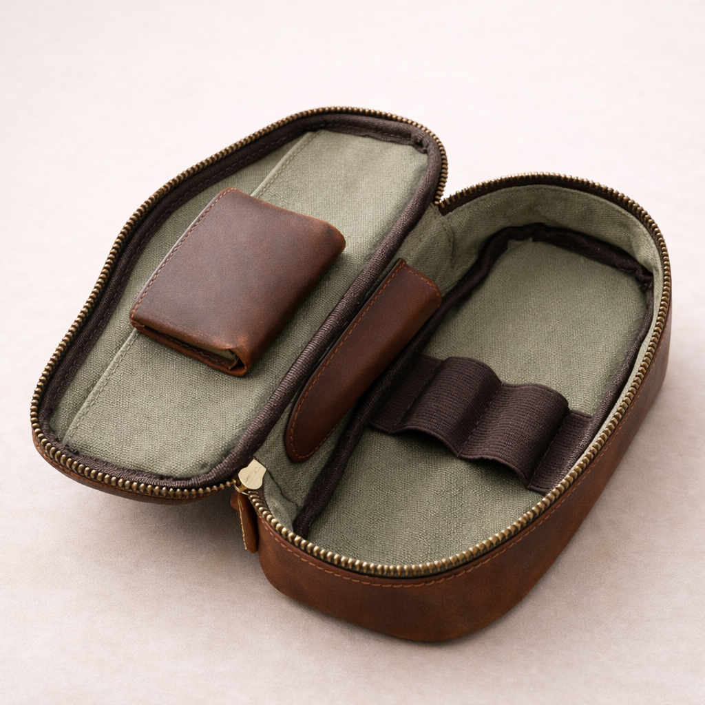 Personalized Leather Pipe Case – Custom Engraved Tobacco Pouch for 2 Pipes Tigre X Studio