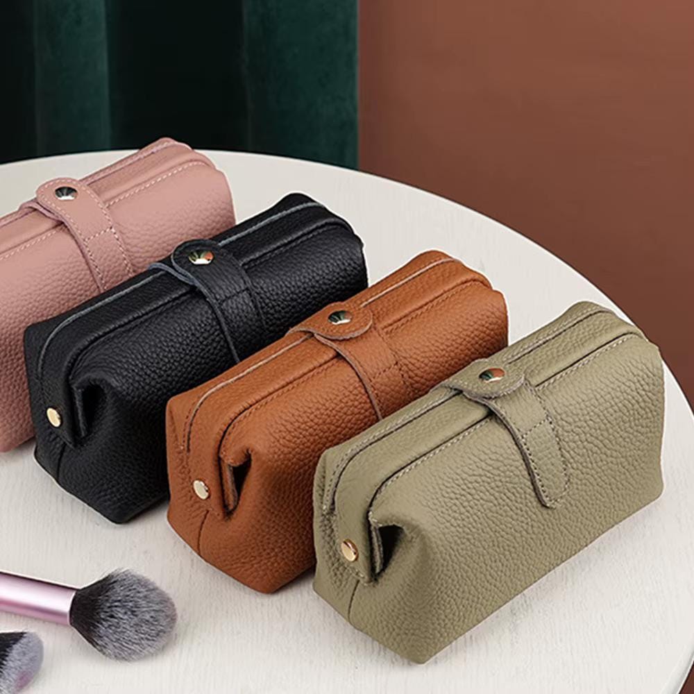 Personalized Leather Cosmetic Bag, Large Capacity Makeup Travel Case, Custom Engraved Cowhide Toiletry Bag, Luxury Bridesmaid Gift for Her - Tigre X Studio