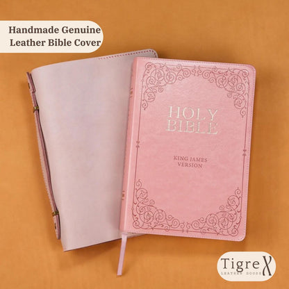 Personalized Pink Leather Bible Cover for Women, KJV Bible Case with Handle, Custom Engraved Christian Gift, Handmade & Hand Stitched Etsy