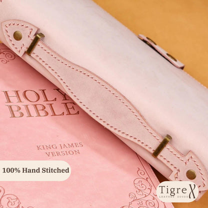 Personalized Pink Leather Bible Cover for Women, KJV Bible Case with Handle, Custom Engraved Christian Gift, Handmade & Hand Stitched Etsy