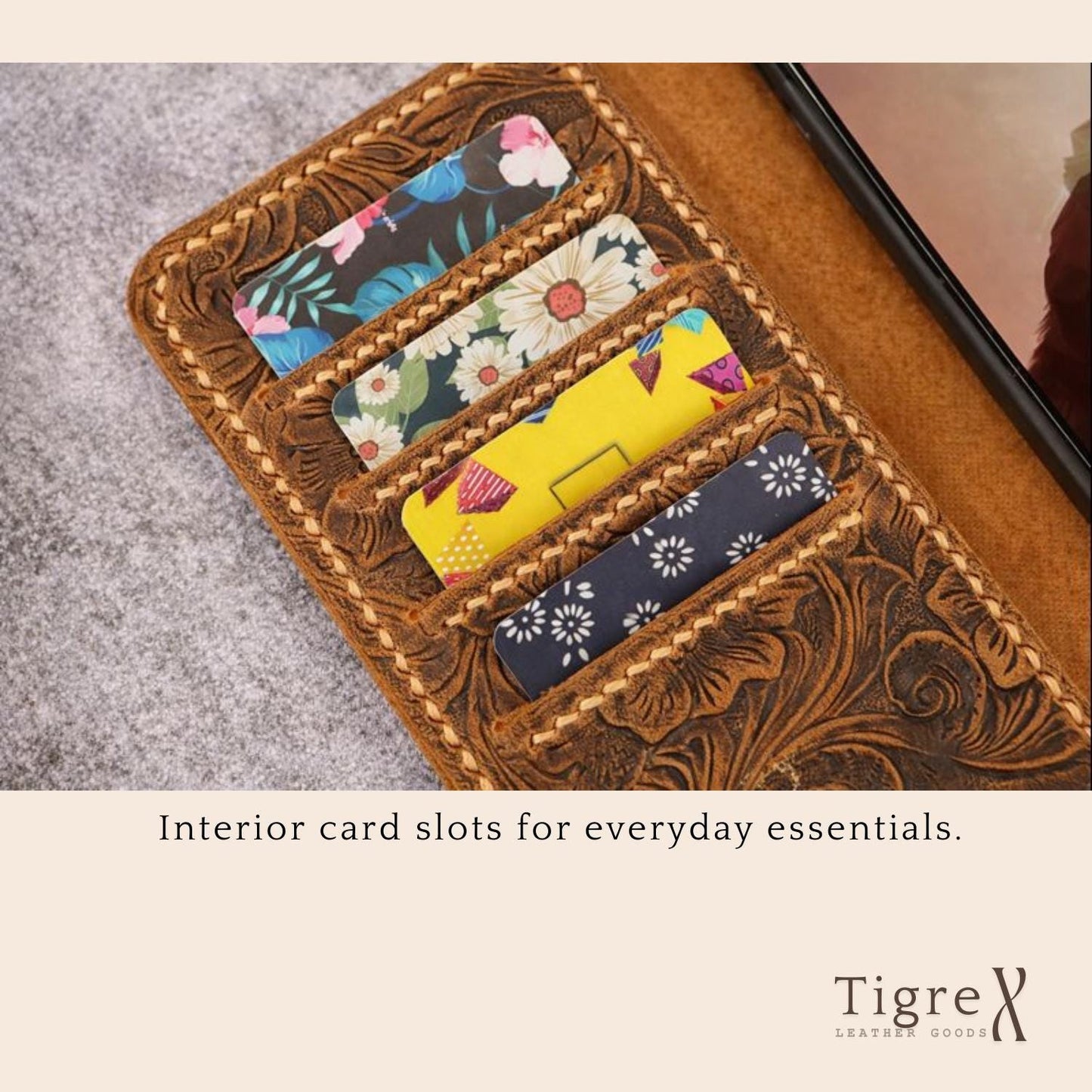 Floral Leather iPhone Wallet Case - Tigre X Studio