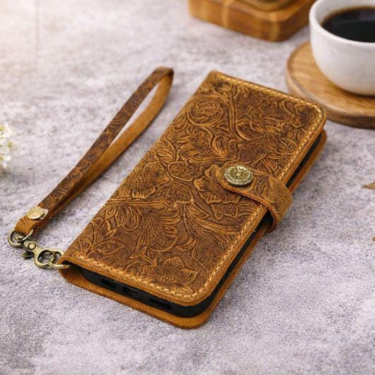 Floral Leather iPhone Wallet Case - Tigre X Studio