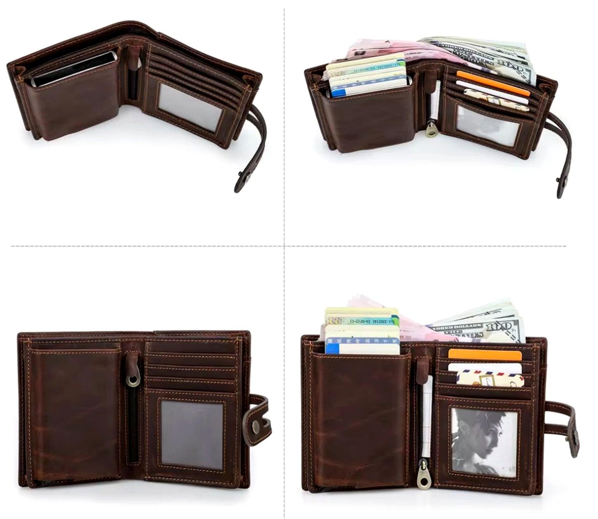 Personalized Leather Wallet with AirTag Holder – RFID Blocking Slim Bifold for Men - Tigre X Studio