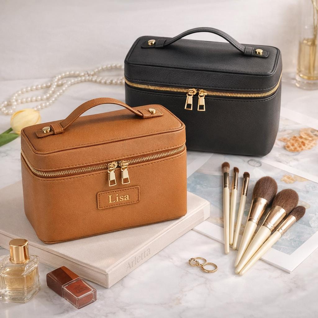 Travel Makeup Bag Organizer, Cosmetic Case for Women, PU Leather Vanity Case, Makeup Storage Box with Compartments Etsy