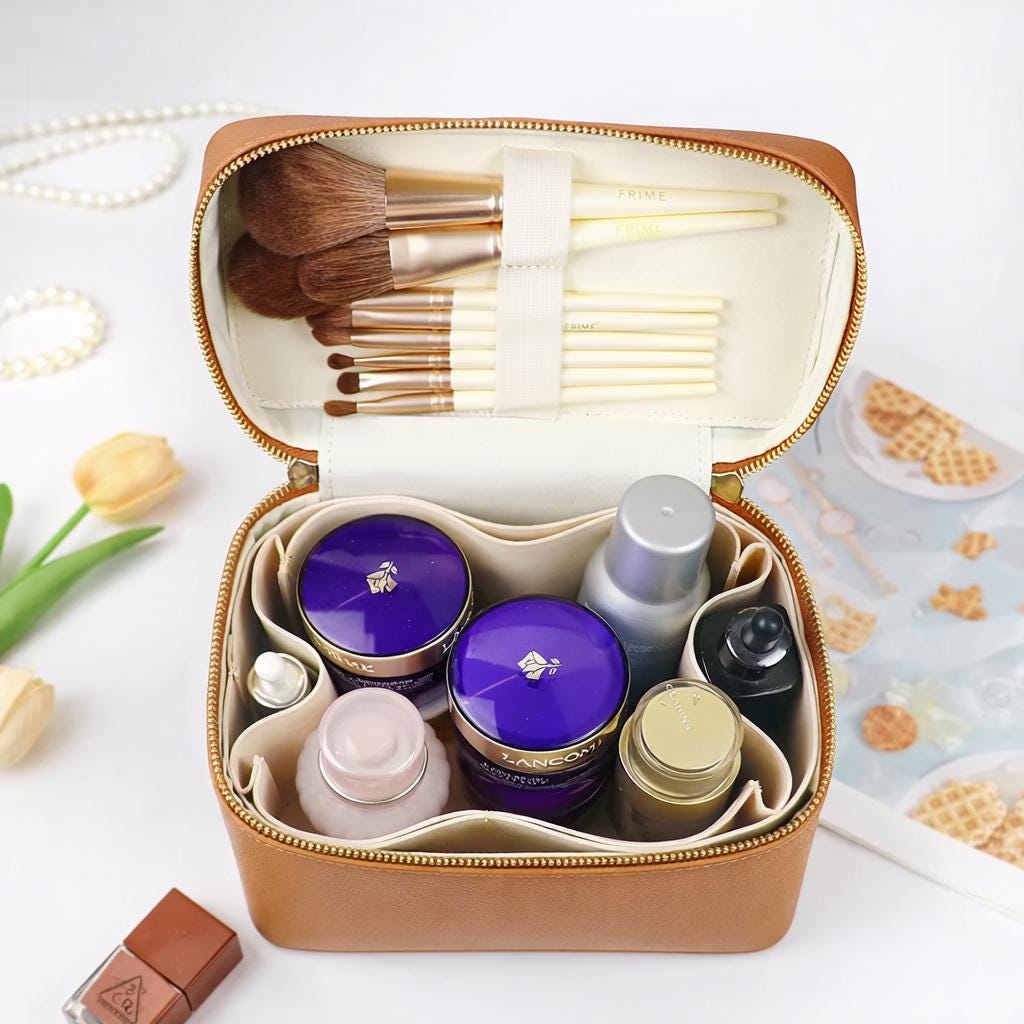 Travel Makeup Bag Organizer, Cosmetic Case for Women, PU Leather Vanity Case, Makeup Storage Box with Compartments Etsy