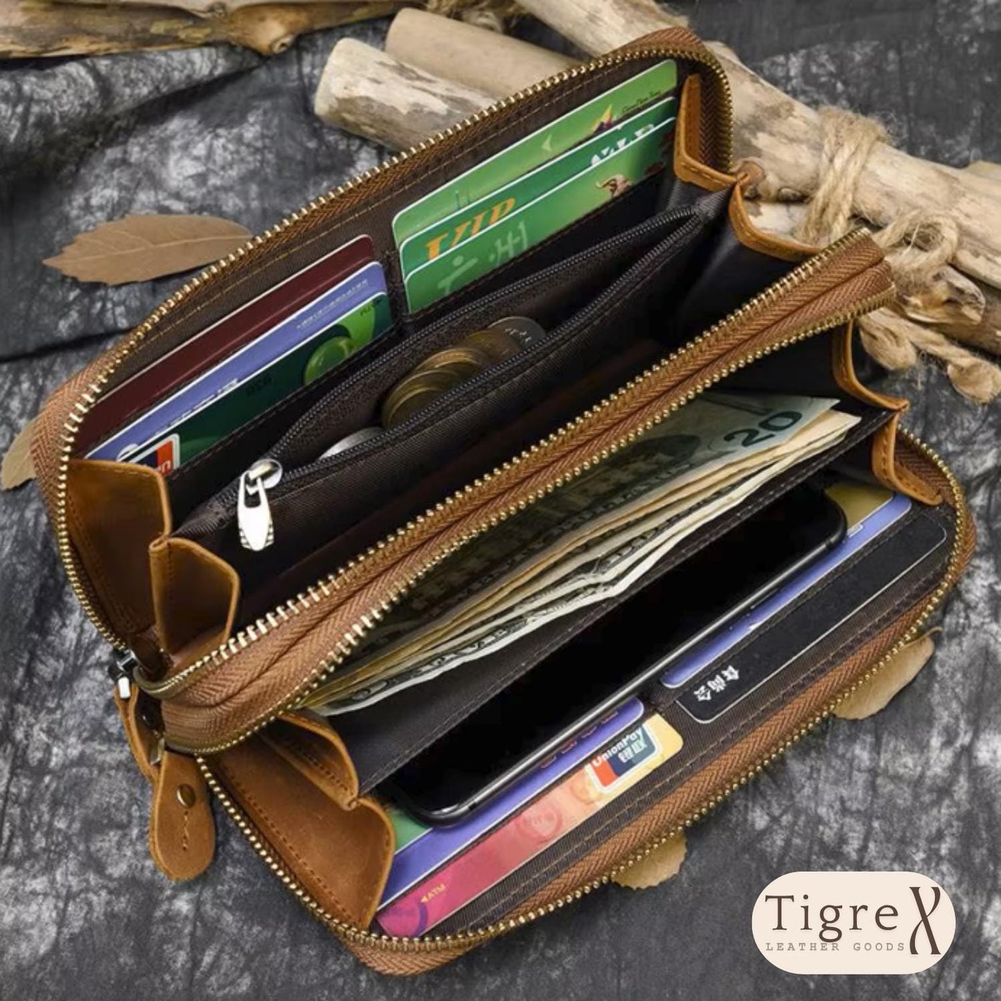 Genuine Leather Long Wallet for Men  Zipper Around Cowhide Clutch, RFID Card Holder, Phone Pocket, Gift for Him Etsy