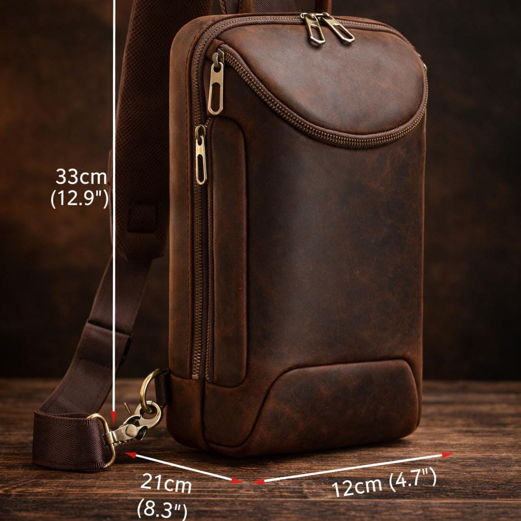 Full Grain Leather Chest Bag  Handmade Sling Backpack for Men - iPad Case Etsy