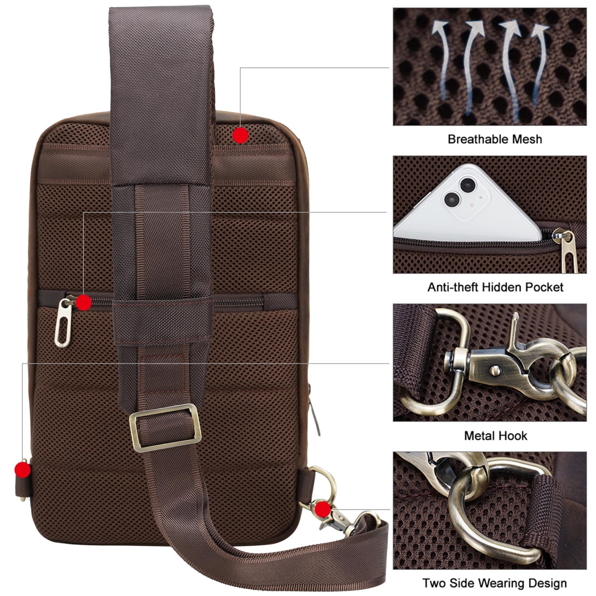 Full Grain Leather Chest Bag  Handmade Sling Backpack for Men - iPad Case Etsy