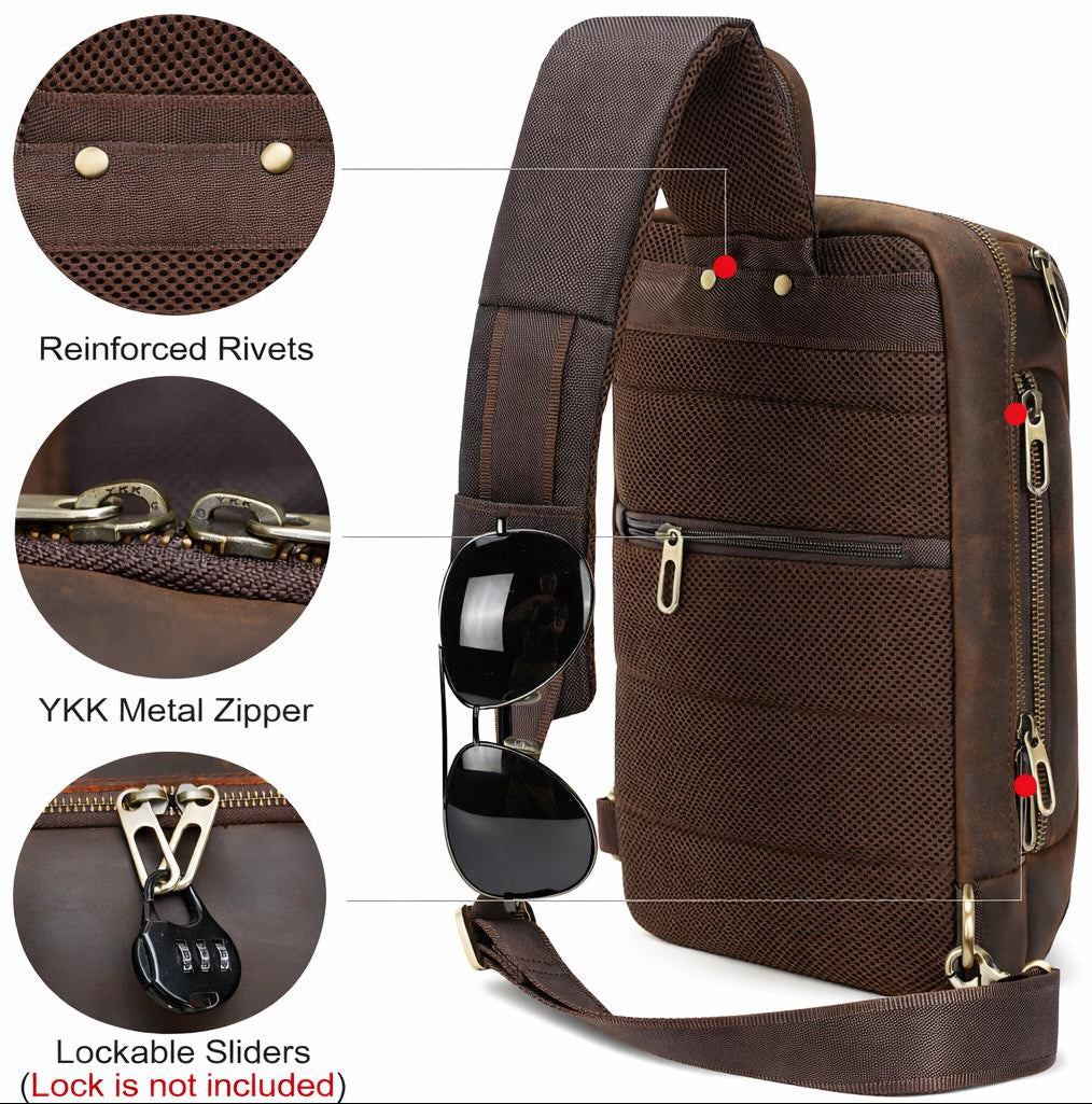 Full Grain Leather Chest Bag  Handmade Sling Backpack for Men - iPad Case Etsy