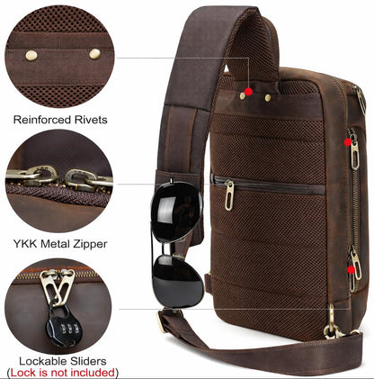 Full Grain Leather Chest Bag  Handmade Sling Backpack for Men - iPad Case Etsy