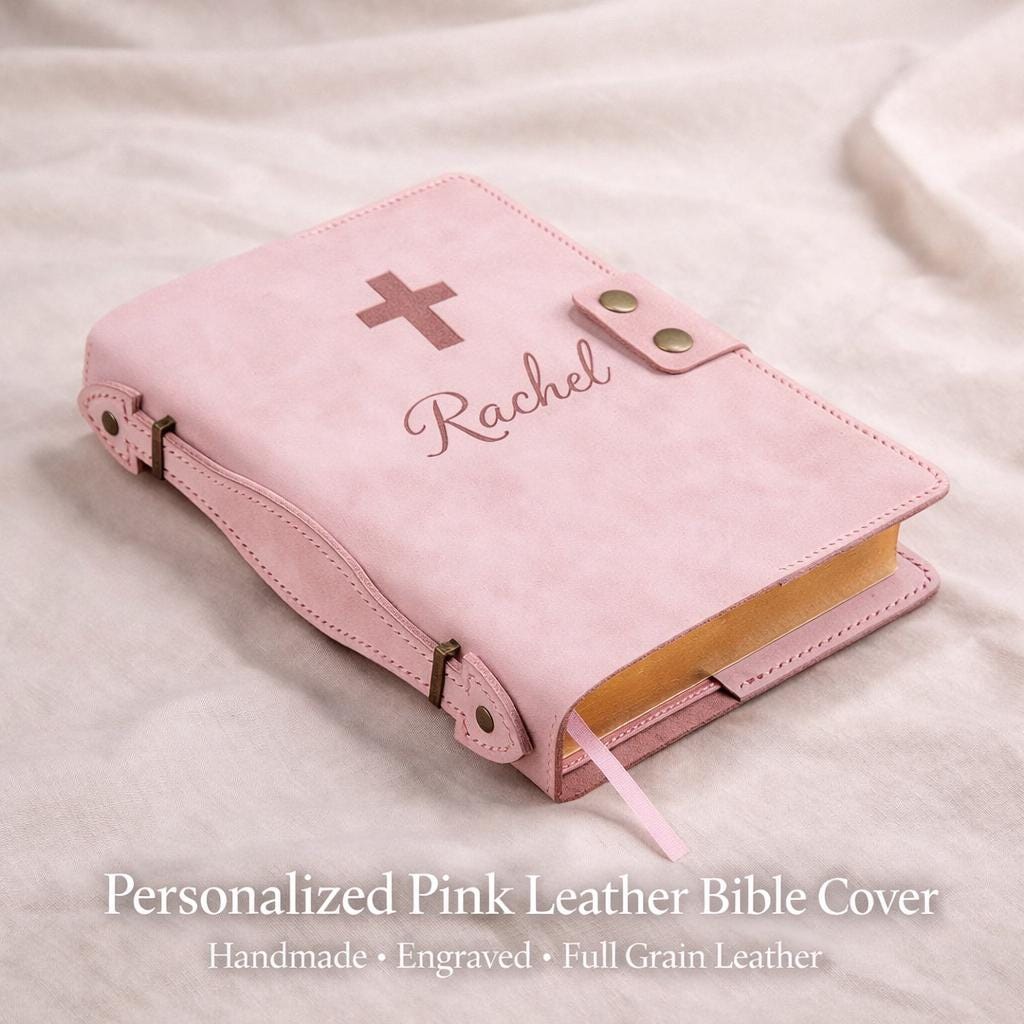 Personalized Pink Leather Bible Cover for Women, KJV Bible Case with Handle, Custom Engraved Christian Gift, Handmade & Hand Stitched Etsy