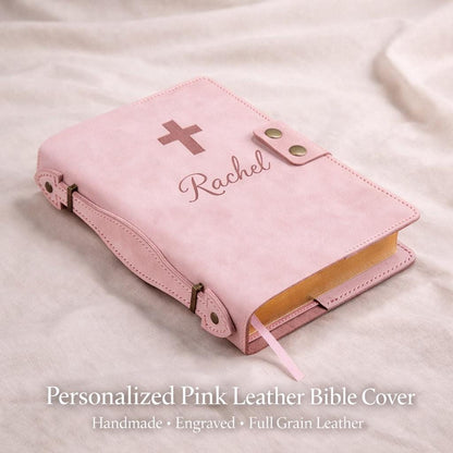 Personalized Pink Leather Bible Cover for Women, KJV Bible Case with Handle, Custom Engraved Christian Gift, Handmade & Hand Stitched Etsy