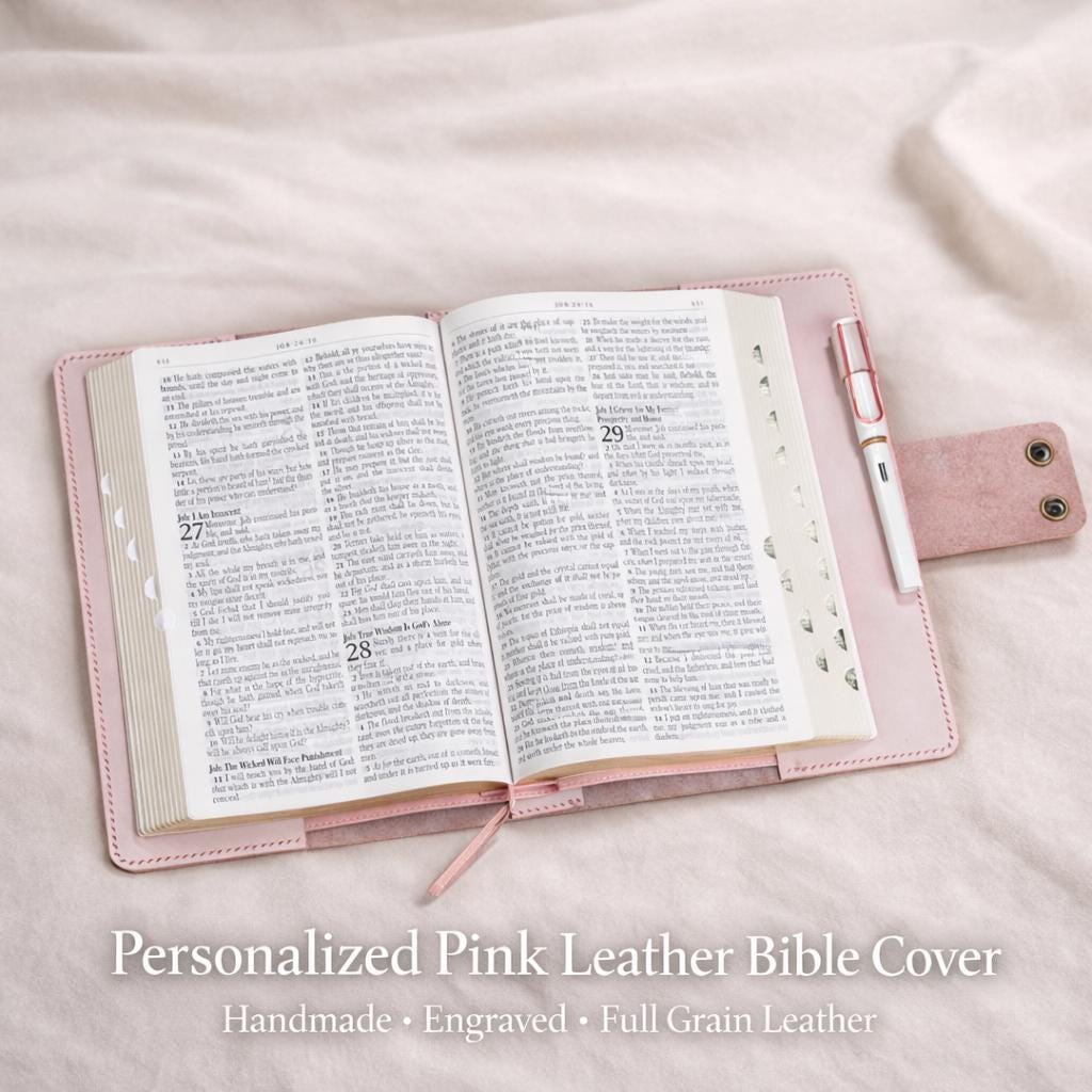 Personalized Pink Leather Bible Cover for Women, KJV Bible Case with Handle, Custom Engraved Christian Gift, Handmade & Hand Stitched Etsy