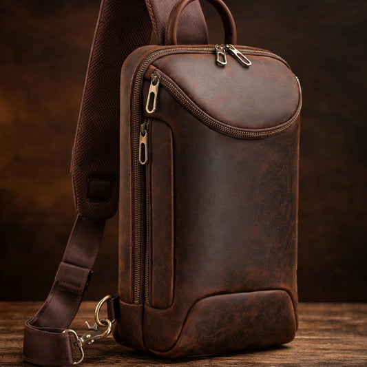 Full Grain Leather Chest Bag  Handmade Sling Backpack for Men - iPad Case Etsy